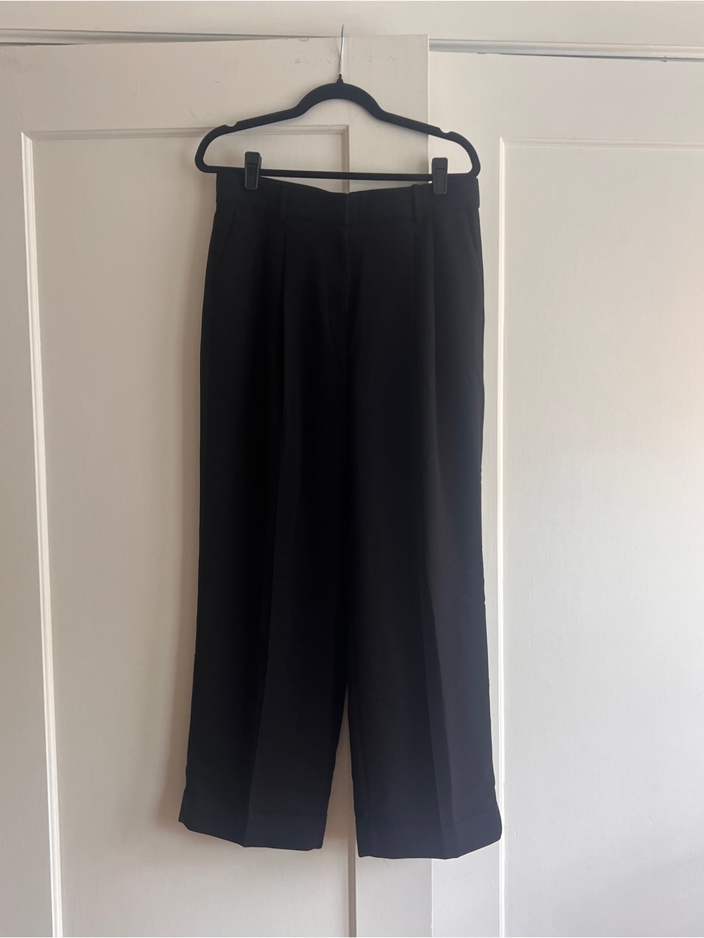 JCREW Black Wide-Leg Pleated, Cuffed Women's Trousers - NWOT